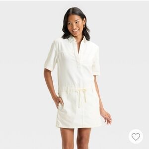 🏷White Jean Short Sleeve Drop Waist Drawstring Mini Dress -Universal Thread